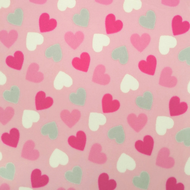 Printed Fleece Fabric - HEARTS ON BABY PINK